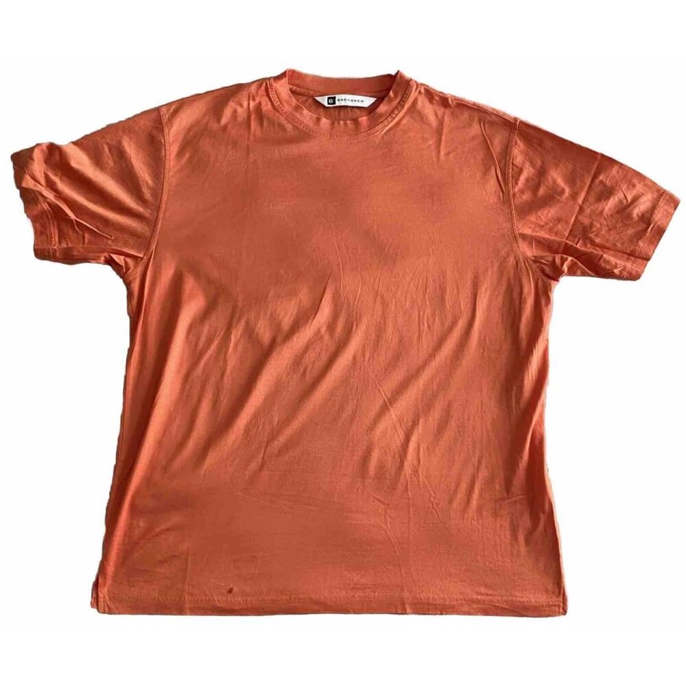 Bachrach Men's Shirt Sz L Orange Crew Neck Short Sleeve 100% Cotton Soft Comfy